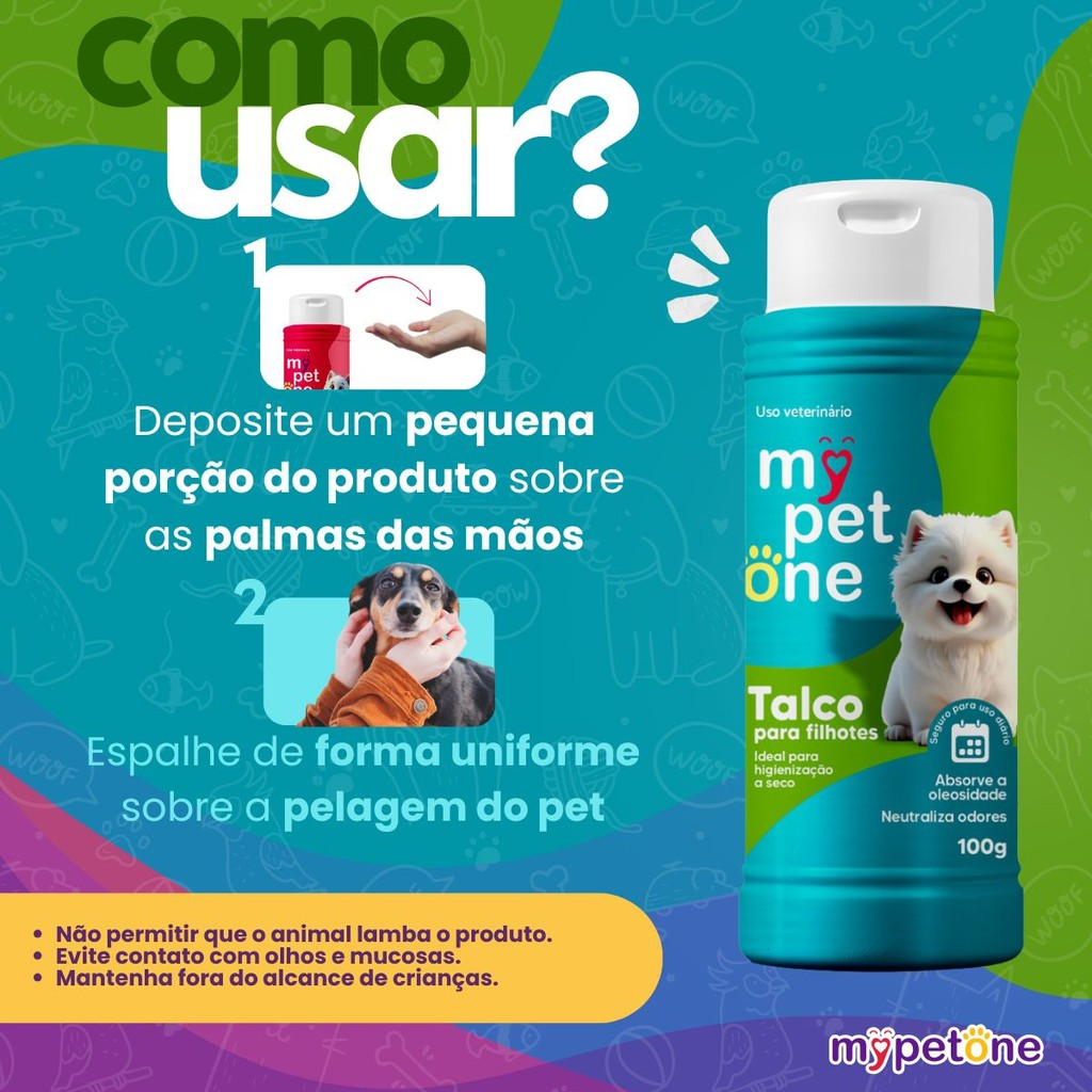 Talco Higiênico Perfumado Para Cães Filhotes Mypetone - 100g