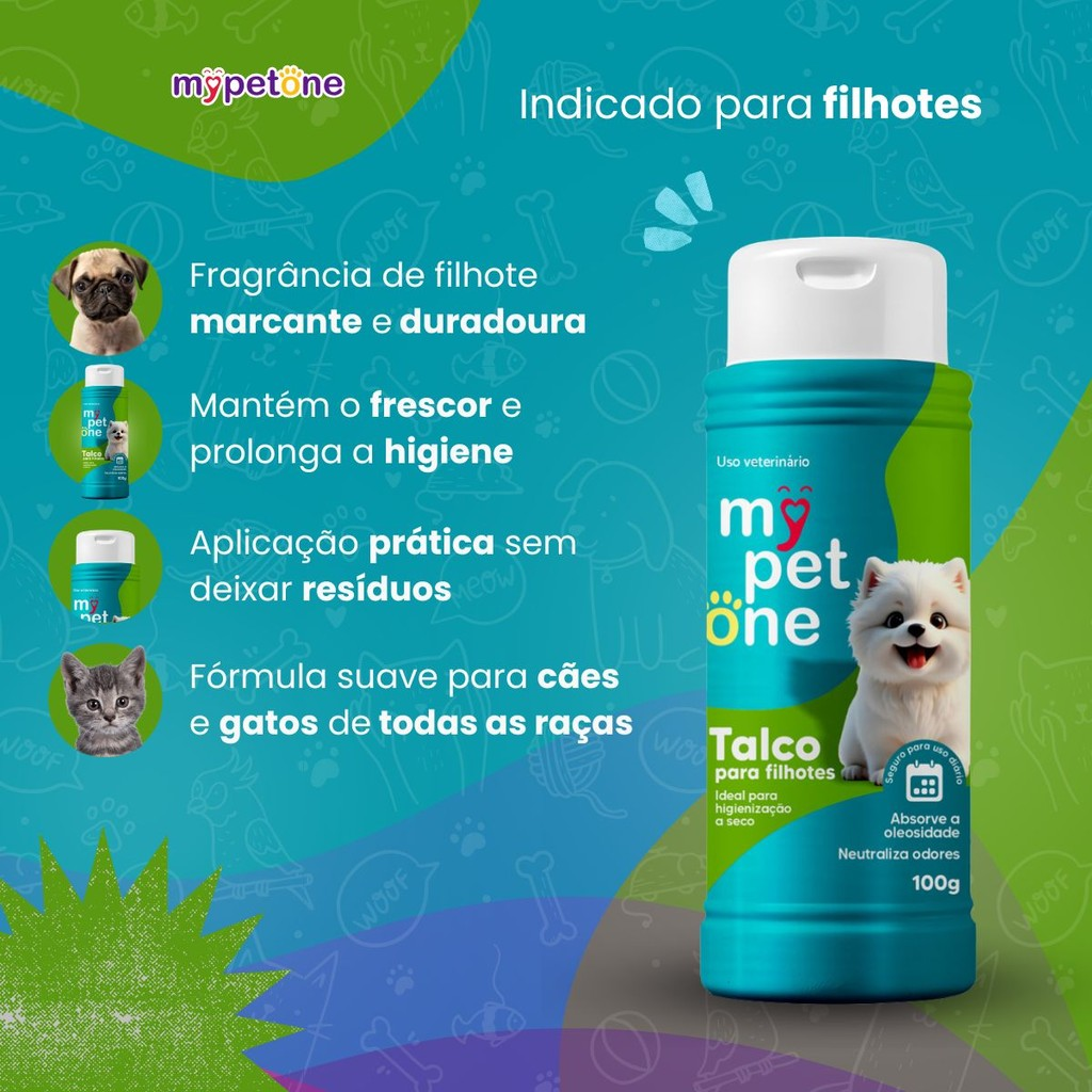 Talco Higiênico Perfumado Para Cães Filhotes Mypetone - 100g