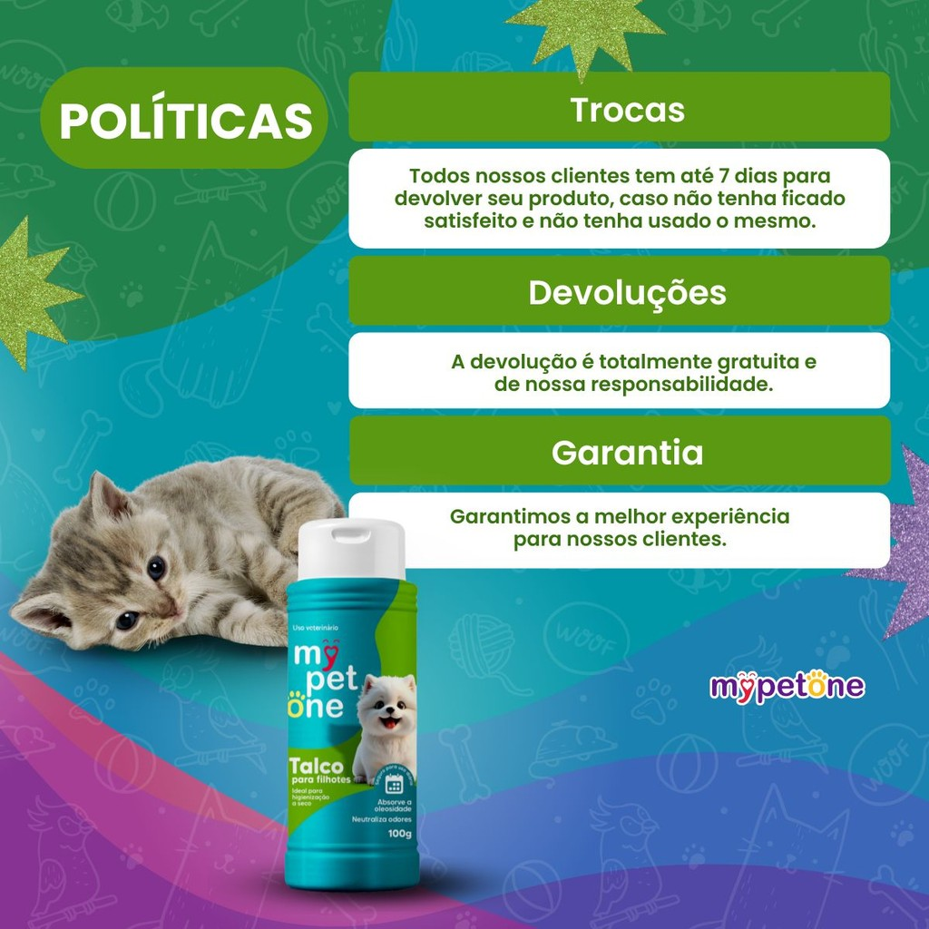 Talco Higiênico Perfumado Para Cães Filhotes Mypetone - 100g