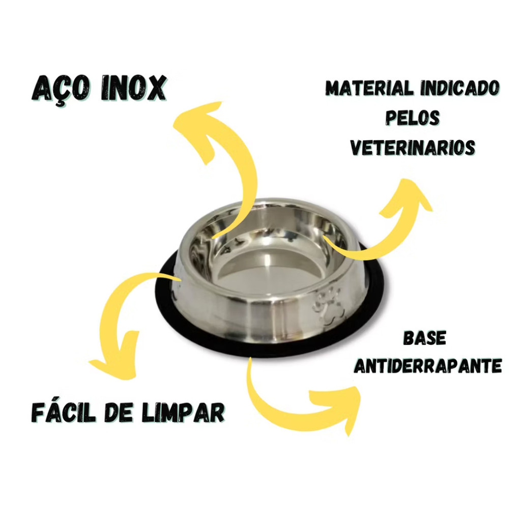Comedouro Pote Comida Ração Água Pet Cães Gatos Vasilha Inox Antiderrapante