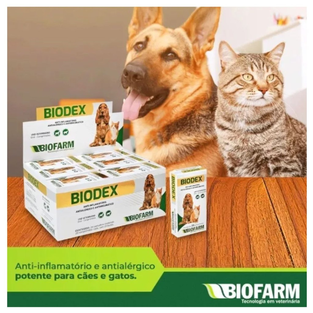 Antiinflamatório Para Cães e Gatos Biodex Cartela Avulsa 20 Comprimidos sem caixa