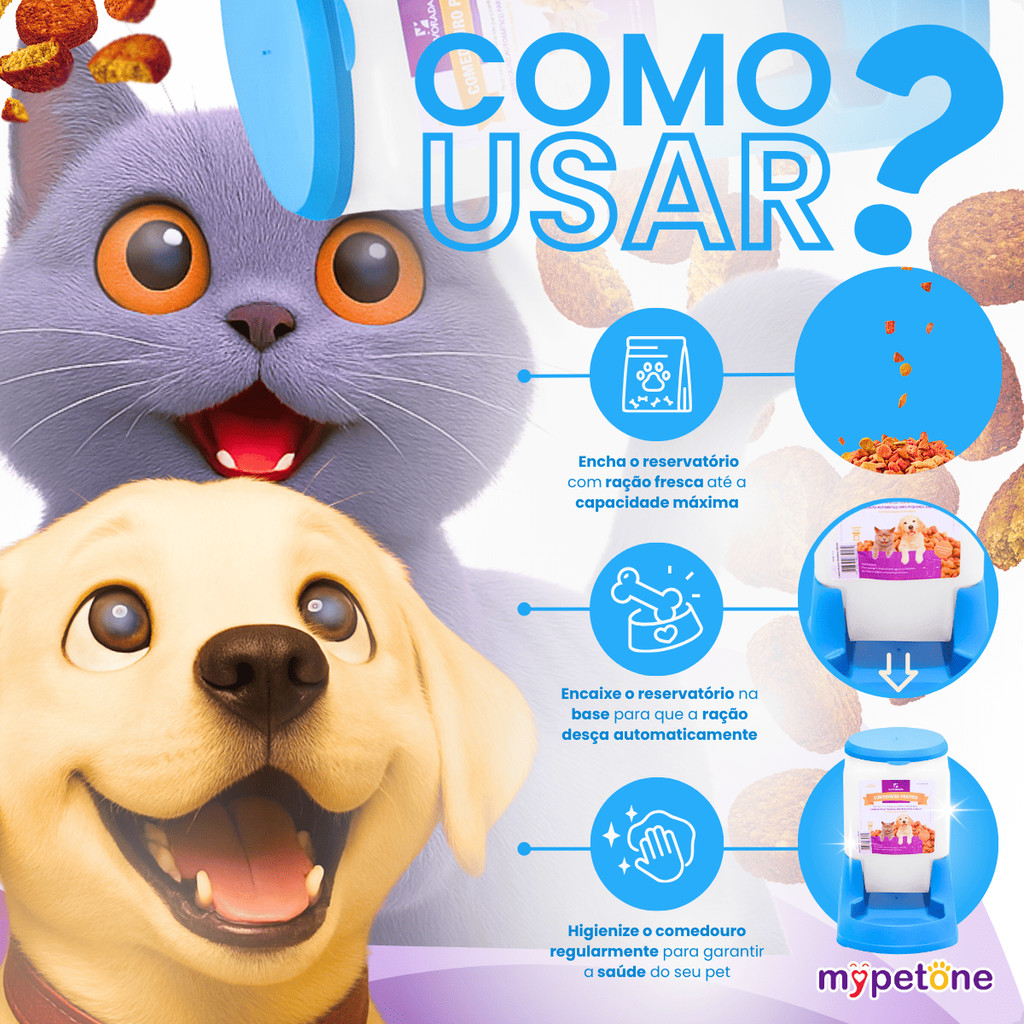 Comedouro Automatico Cachorro Gato Prático 3 litros - Alvorada Azul