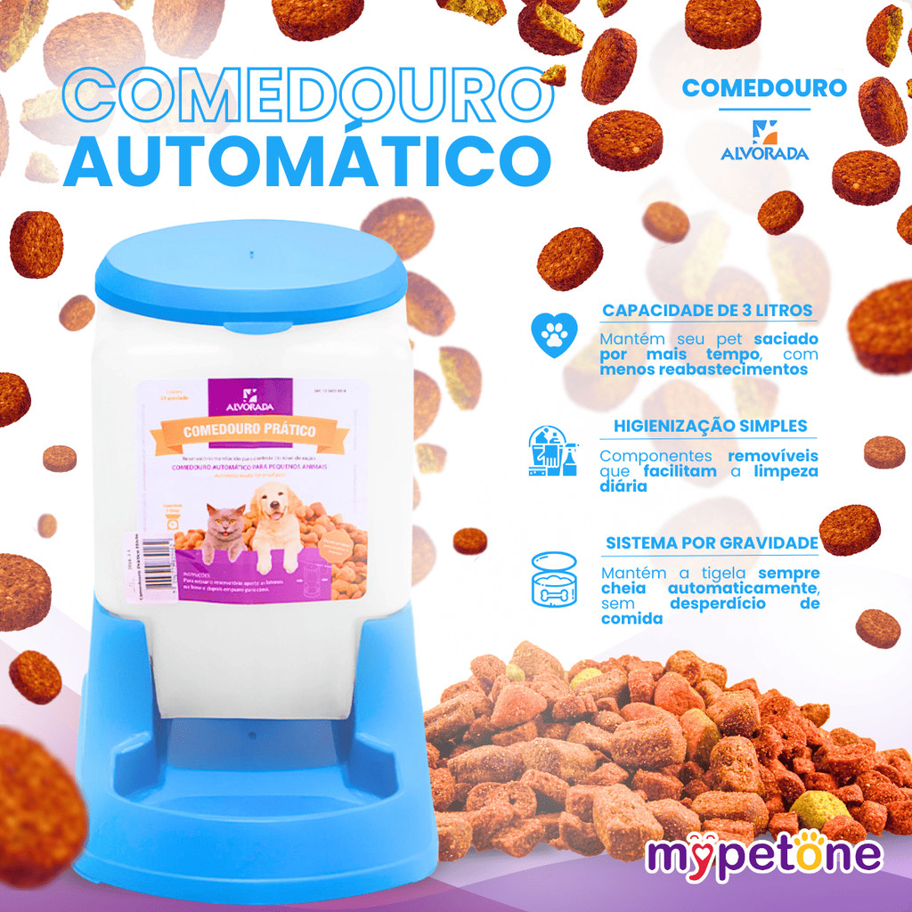 Comedouro Automatico Cachorro Gato Prático 3 litros - Alvorada Azul