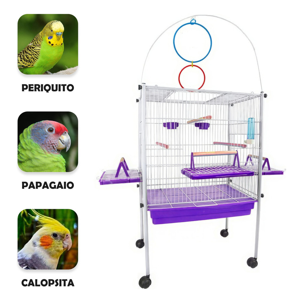 Viveiro Gaiola Calopsita Triplex com Rodinhas Branco Jel Plast