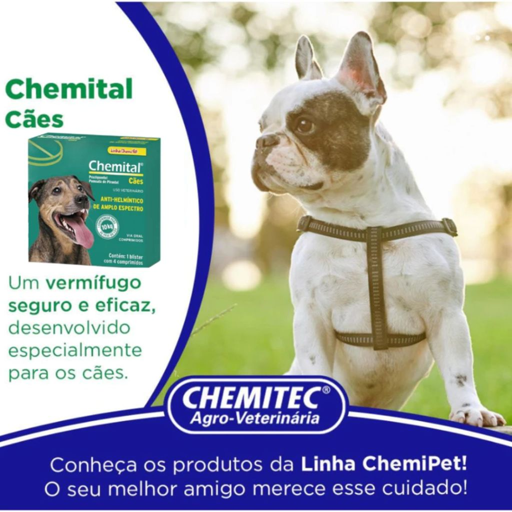 Kit 2 Chemital Chemitec Vermífugo para Cães - 4 Comprimidos