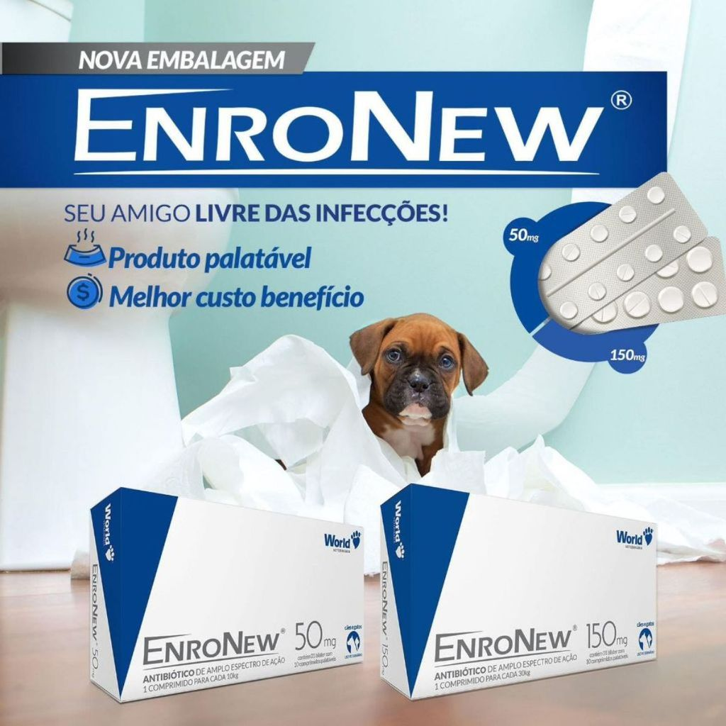 Kit 02 Enronew 50mg Para Cães E Gatos 20 Comprimidos - World