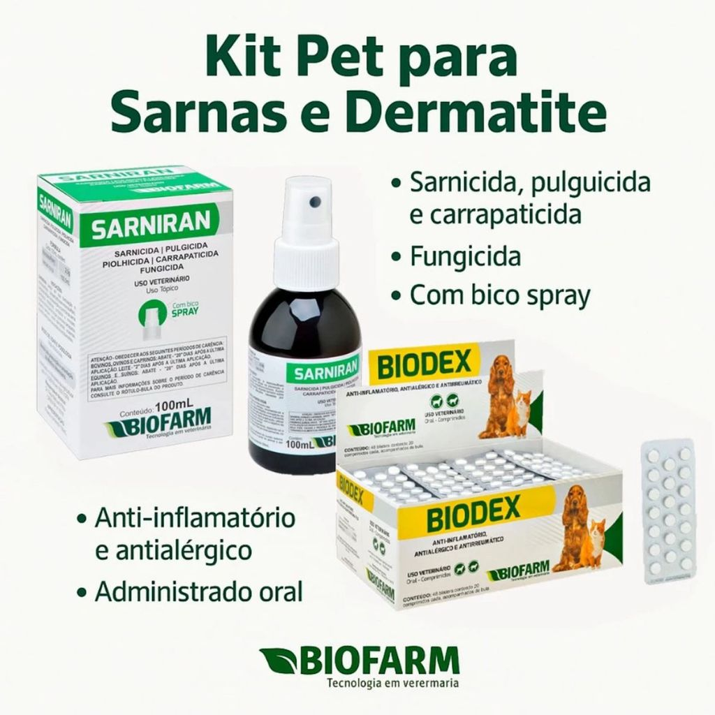 Kit para Sarnas - Sarniran 100ml + Biodex 20 comp - Biofarm
