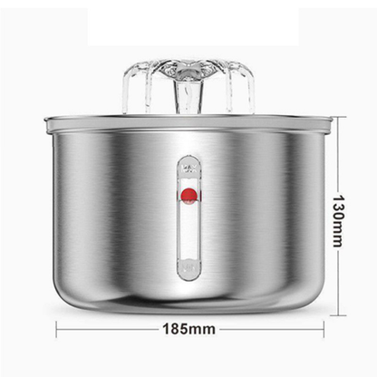 Fonte de Água Automática para Pets 2L em Aço Inoxidável Silenciosa com Janela de Nível para Gatos e Cães VITOR